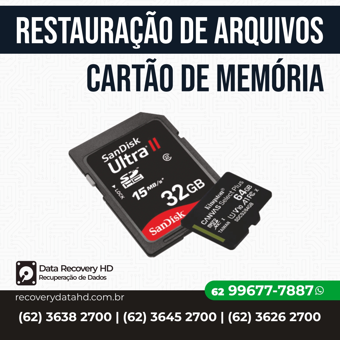 RECOVERY DATA HD GOIANIA-RESTAURAÇÃO DE ARQUIVOS CARTAO DE MEMORIA GOIANIA