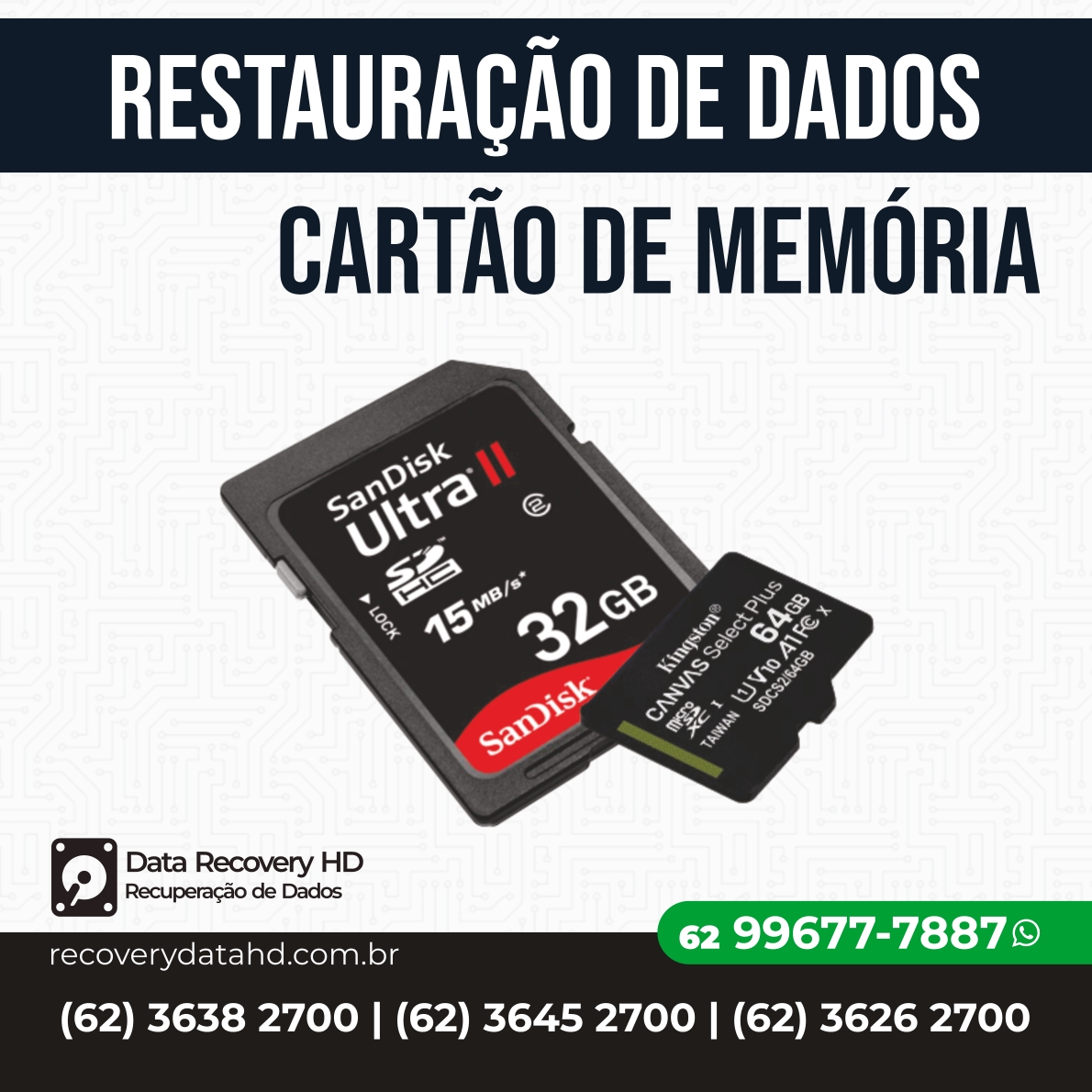 RECOVERY DATA HD GOIANIA-RESTAURAÇÃO DE DADOS CARTAO DE MEMORIA GOIAS